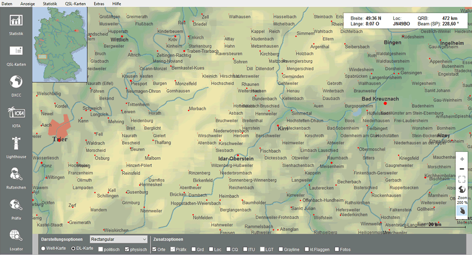 Deutschlandkarte mit Locatornetz