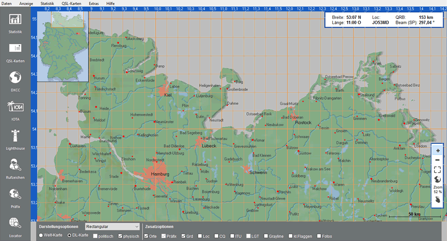 Deutschlandkarte mit Gradnetz