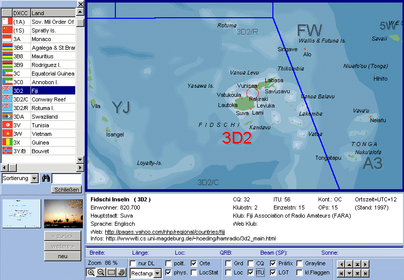 Weltkarte mit DXCC-Darstellung