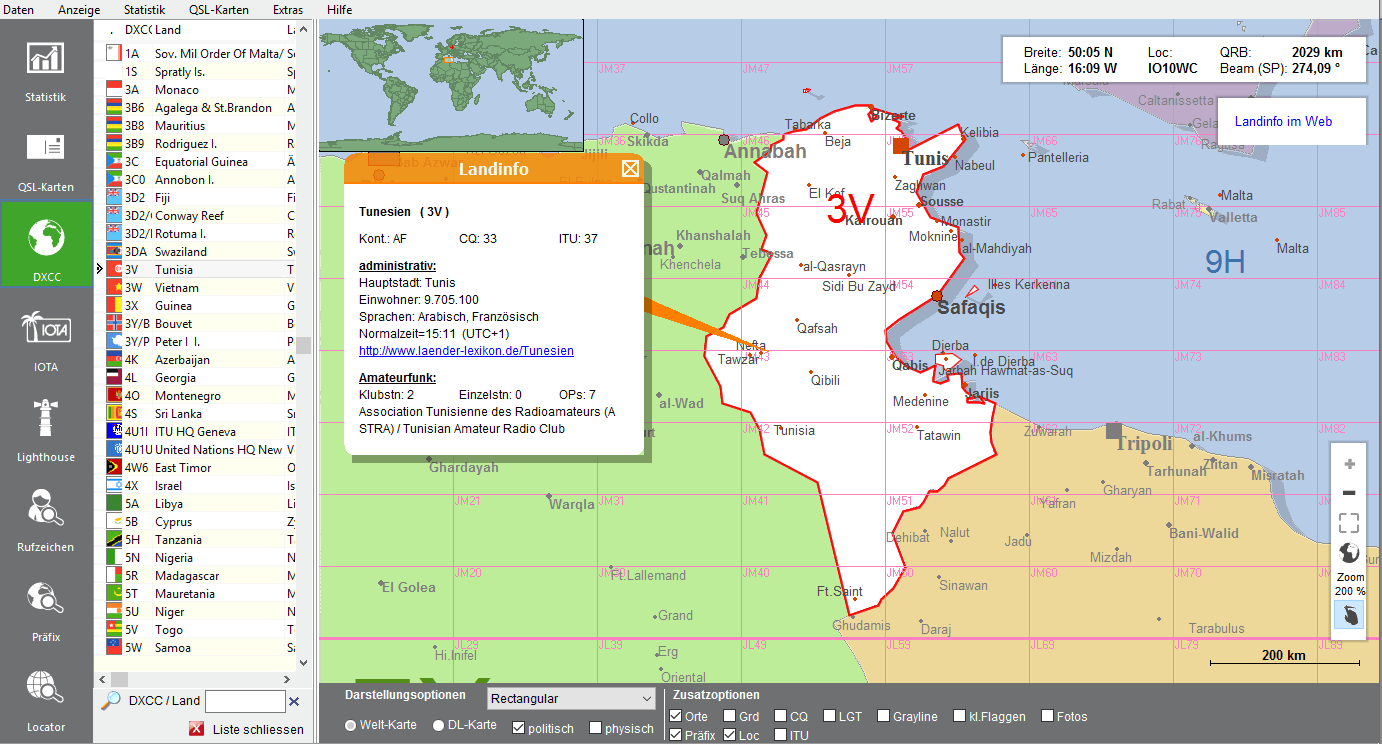 Weltkarte mit DXCC-Info