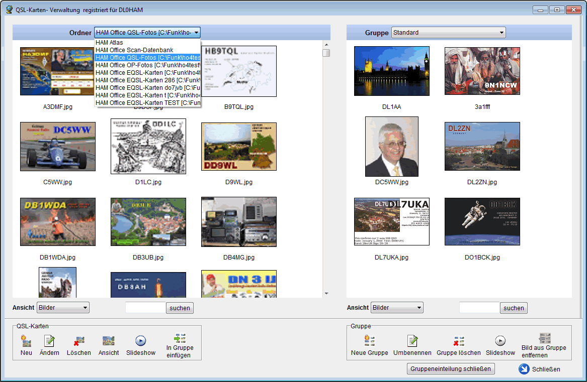 QSL-Kartenverwaltung mit ruppenliste