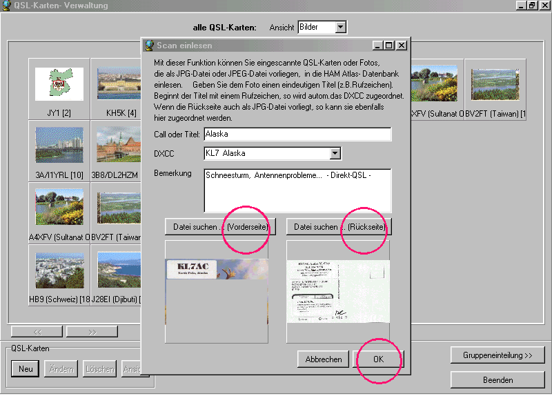 Einlesen von Scans von QSL-Karten