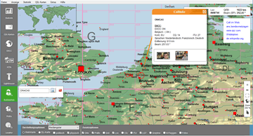Weltkarte: Im oberen Bild wurde das Programm �ber <Optionen> mit der Callbook-CD verbunden.