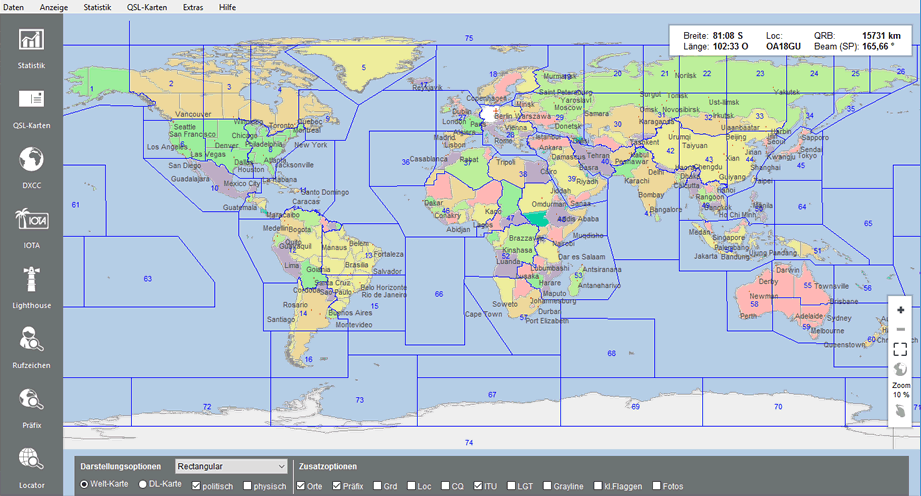Weltkarte politisch mit ITU-Zonen