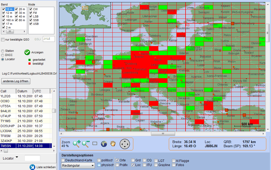 Europakarte mit Locatorauswertung