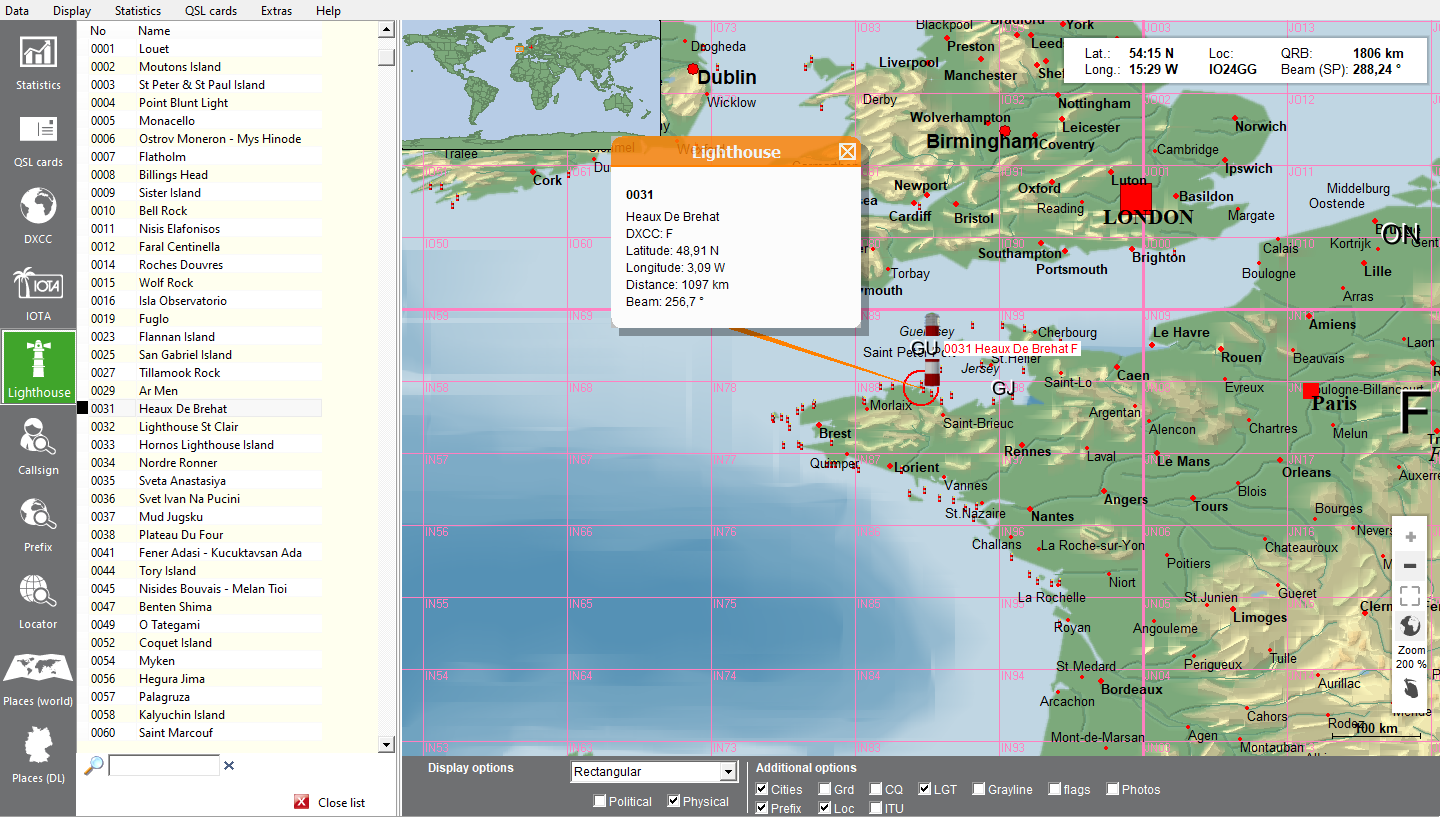 World map with lighthouse list