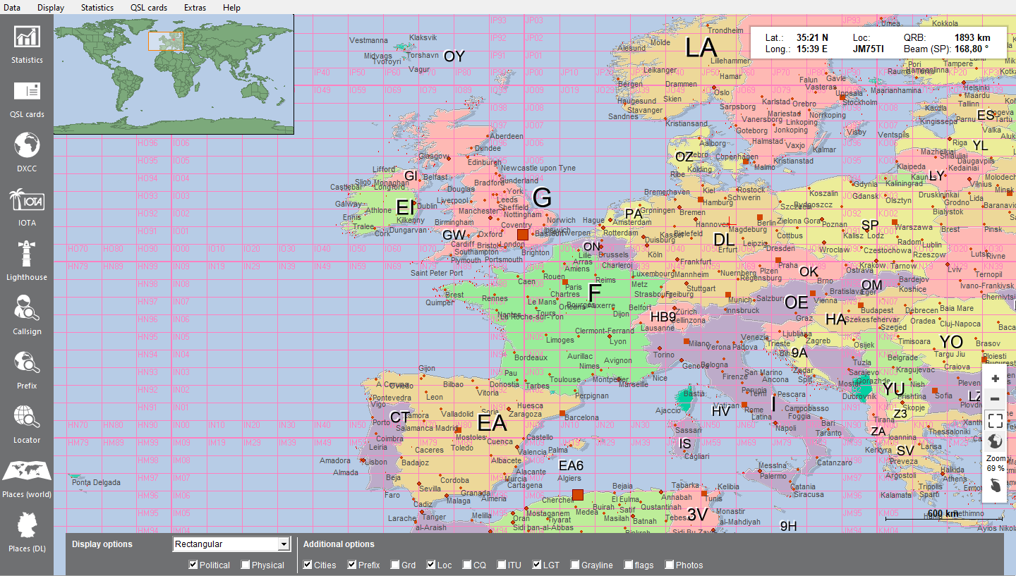 World map with locator grid